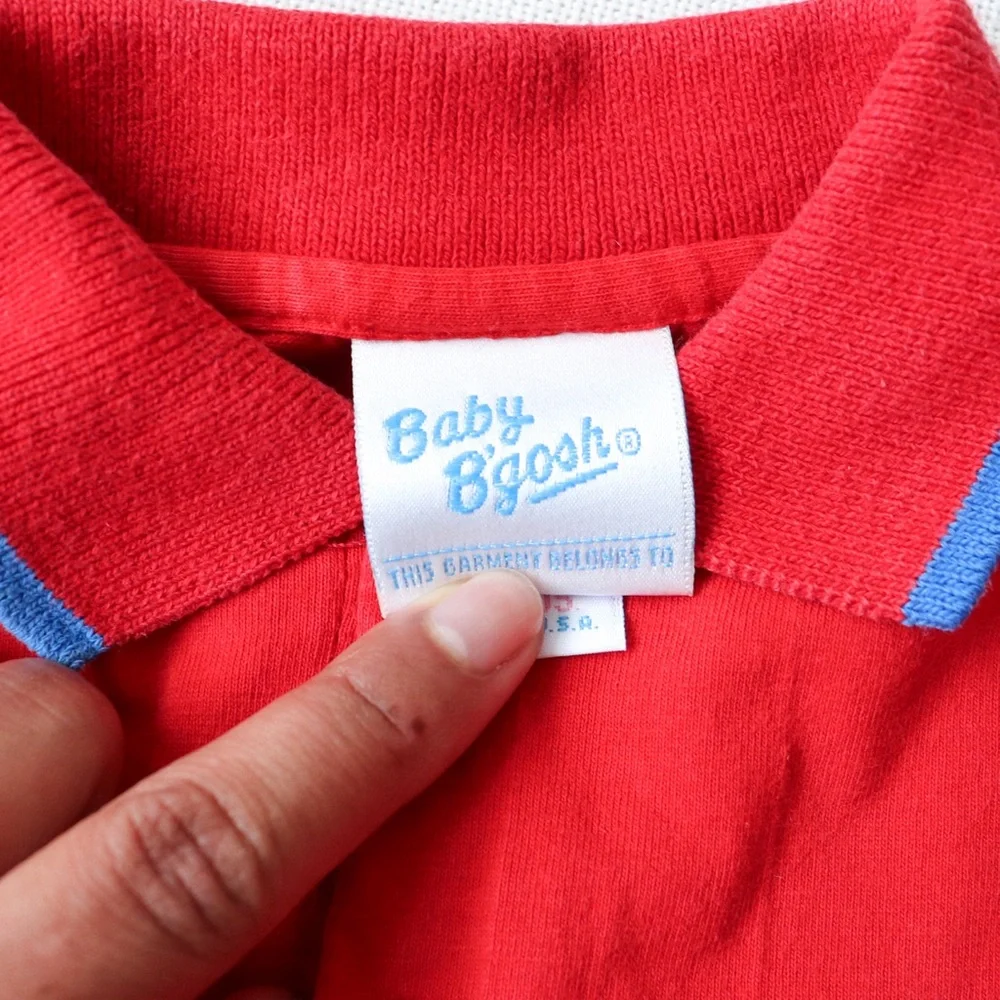 Vintage OshKosh B'Gosh Dinosaur Baseball Short Sleeve Red Polo Shirt 18M